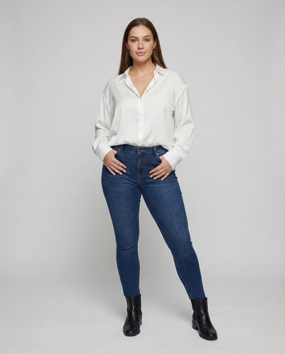 Damen Bluse Seidenoptik Hemdkragen