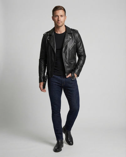 Herren Kunstleder Bikerjacke Asymmetrisch