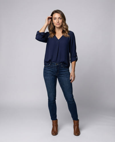 Damen Chiffonbluse V Ausschnitt Weit