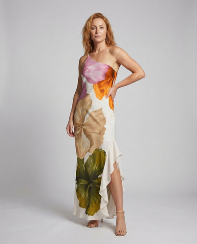 Damen Satin One Shoulder Maxikleid Schlitz