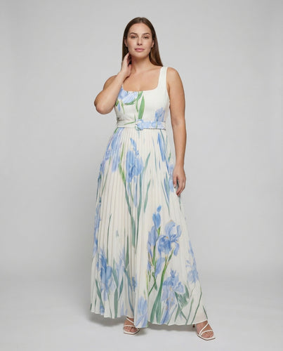 Damen Abendkleid Eckiger Ausschnitt Faltenrock