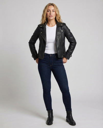 Damen Kunstleder Bikerjacke Tailliert