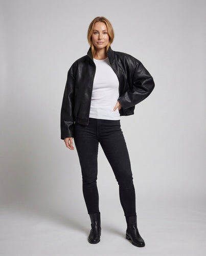 Damen Kunstleder Bomberjacke Oversize