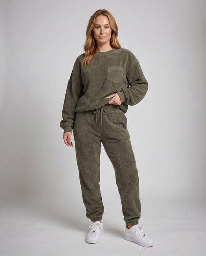 Damen Chenille Lounge Set Pullover Jogginghose