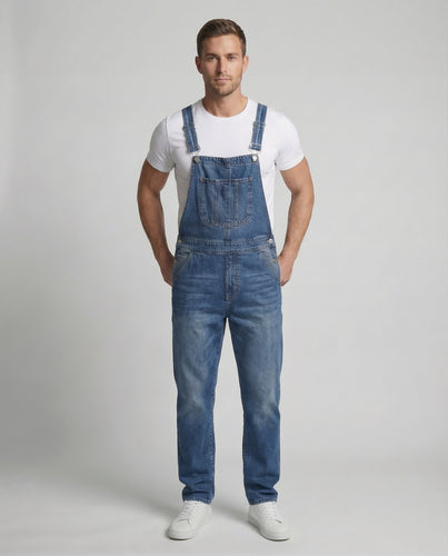 Herren Jeans Latzhose aus Robuster Denim mit Verstellbaren Trägern & Praktischen Taschen | EB