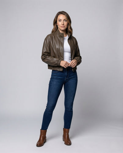 Damen Lederjacke Teddyfutter Stehkragen