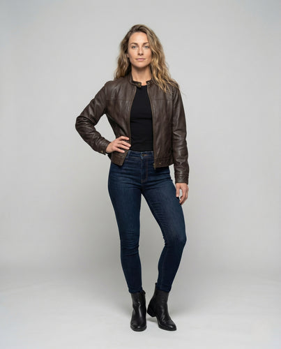 Damen Lederjacke Weit Reißverschluss