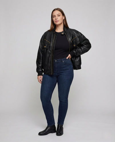Damen Aviator Lederjacke Weit