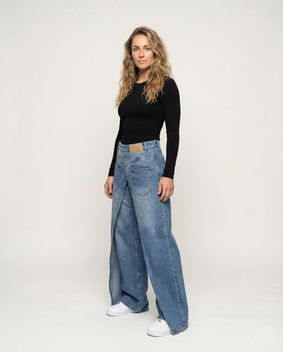 Damen Jeans High Waist Überlappungsschlitz