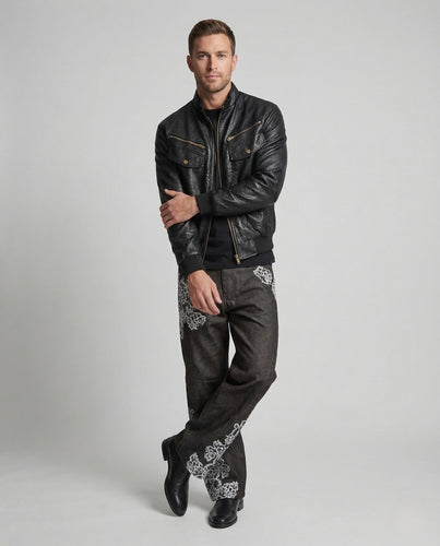 Herren Lederoptik Biker Blouson Stehkragen