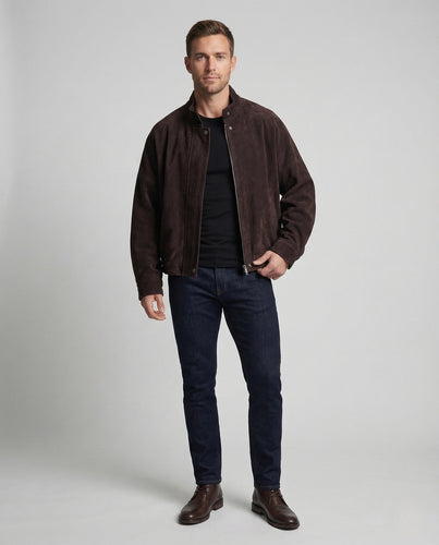 Herren Wildlederjacke Stehkragen
