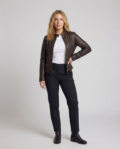 Damen Kunstleder Bikerjacke Kurz
