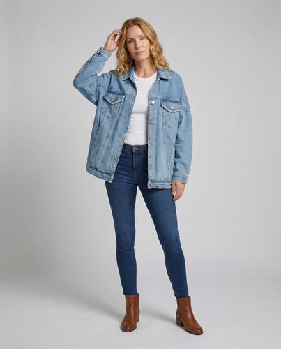 Damen Jeansjacke Oversize Metallknöpfe