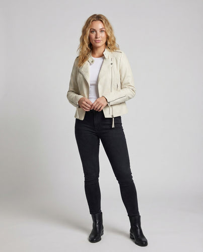 Damen Kunstleder Bikerjacke Asymmetrisch