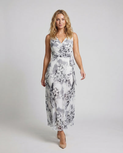 Damen Chiffon Maxikleid Wickeloptik