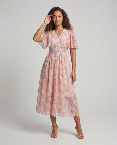 Damen Chiffon Kleid V Ausschnitt