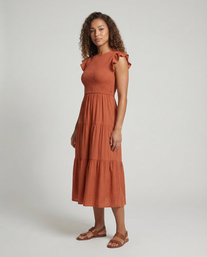 Damen Stufenkleid Volantärmel