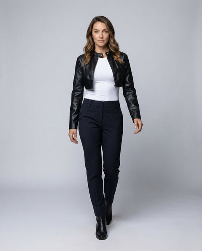 Damen Kunstleder Cropjacke Asymmetrisch