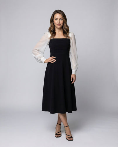 Damen A Linie Midikleid Puffärmel