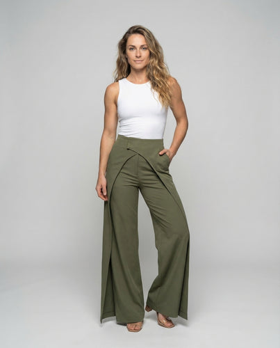 Damen Palazzo Hose High Waist Wickel
