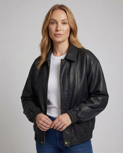 Damen Kunstlederjacke Hemdkragen