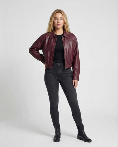 Damen Cropped Lederjacke Boxy