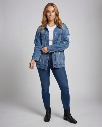 Damen Jeansjacke Lang Used