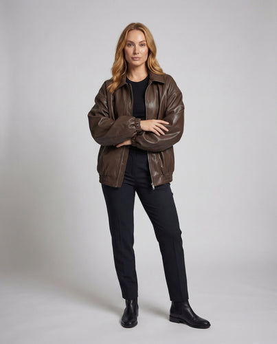 Damen Kunstlederjacke Weit Reißverschluss
