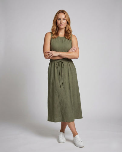 Damen Maxikleid Ripp Gürtel