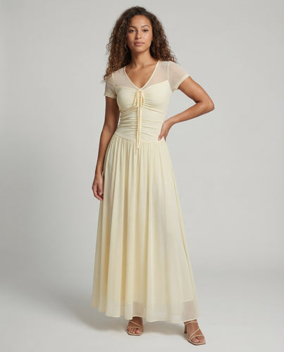 Damen Mesh Maxikleid V Ausschnitt