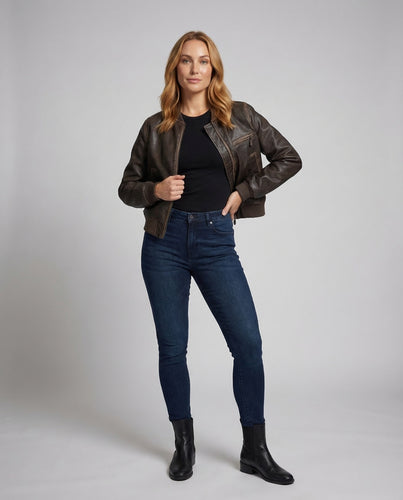 Damen Lederblouson Bomberjacke Kurz