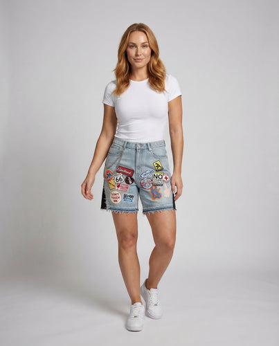 Damen Jeansshorts High Waist Patch