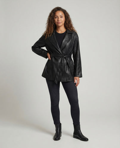 Damen Kunstlederjacke Oversize Stehkragen