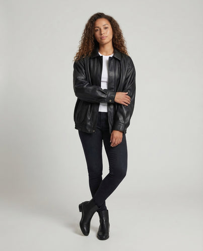 Damen Kunstleder Blousonjacke Weit