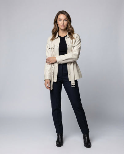Damen Kunstlederjacke Gürtel Weit