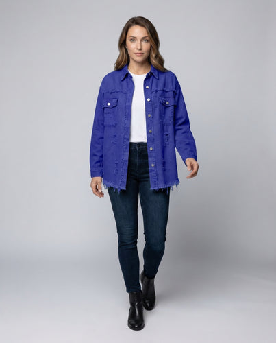 Damen Jeanshemdjacke Fransen