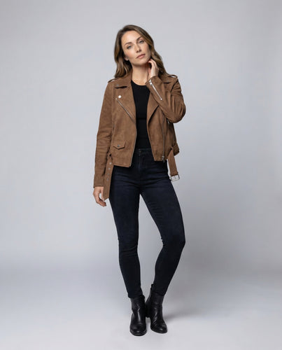 Damen Wildleder Bikerjacke Oversize