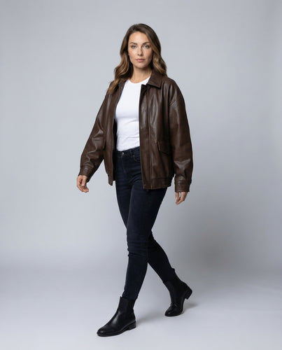 Damen Kunstlederjacke Boxy