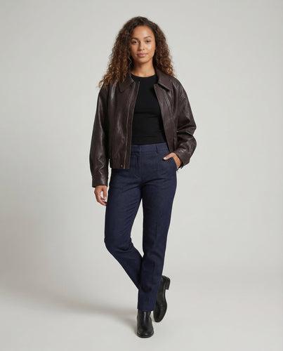 Damen Kunstlederjacke Revers Weit