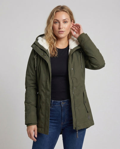 Damen Mittellange Winterjacke mit Kapuze & Wattierter Fütterung | EB
