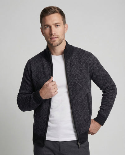Herren Strickjacke mit Zipper & Rautenmuster, Sportlicher Schnitt | EB
