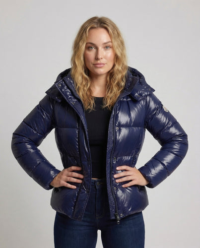 Damen Pufferjacke mit Glanz – Kapuze & Gepolstertes Innenfutter, Tailliert, Herbst/Winter | EB
