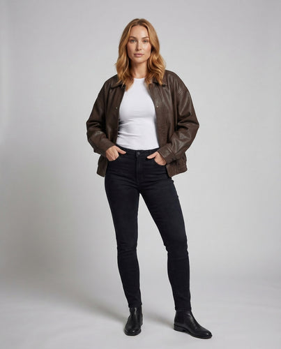 Damen Kunstlederjacke Boxy Revers
