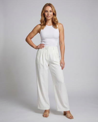 Damen Bundfaltenhose High Waist Weit