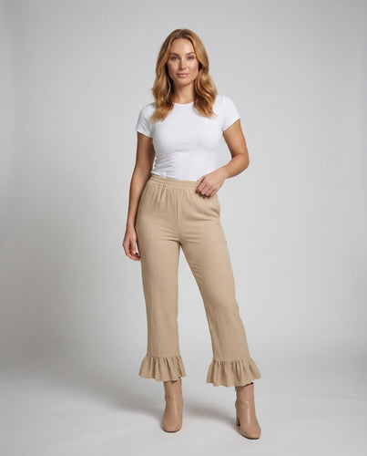 Damen Loungehose Cropped Volant