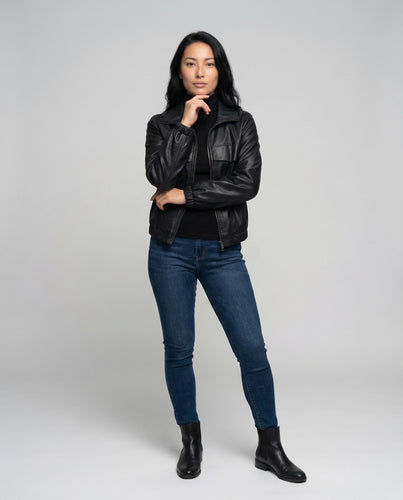 Damen Kunstleder Blouson Gefüttert