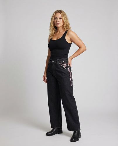 Damen Jeans High Waist Bestickt