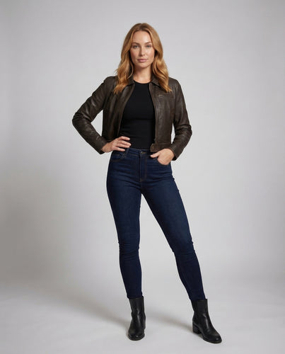 Damen Kunstlederjacke Kurz Revers