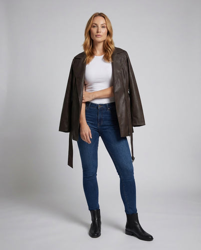 Damen Lederimitat Trench Lang
