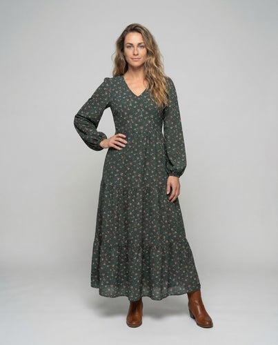 Damen Maxikleid Blumen Stufen